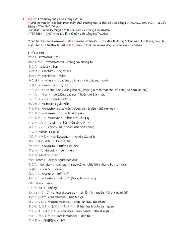 Minna No Nihongo Grammartical Notes
