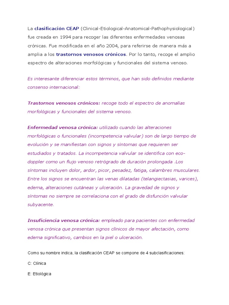 Clasificación CEAP de Insuficiencia Venosa | PDF | Trombo | Vena