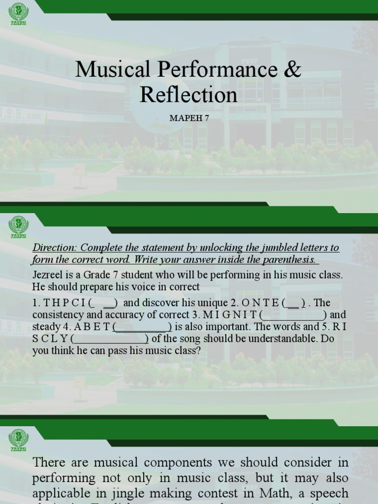 Grade 7 Music Reflection Guide | PDF