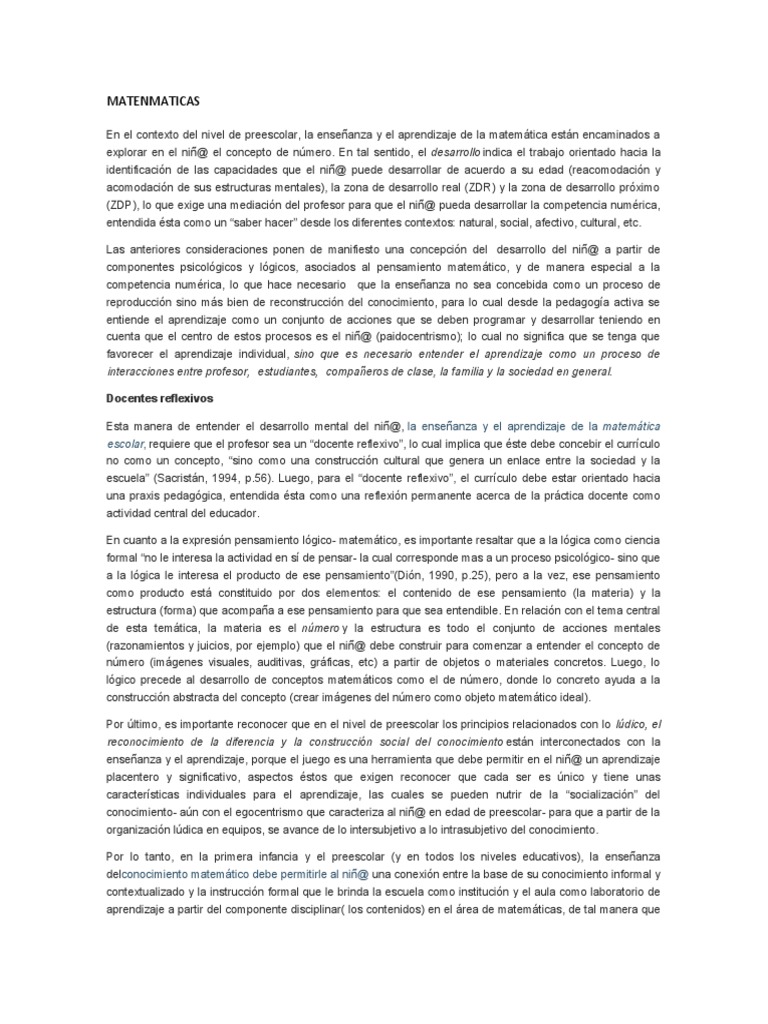 Enseñanza de Matemáticas en Preescolar | PDF | Educación de la primera ...