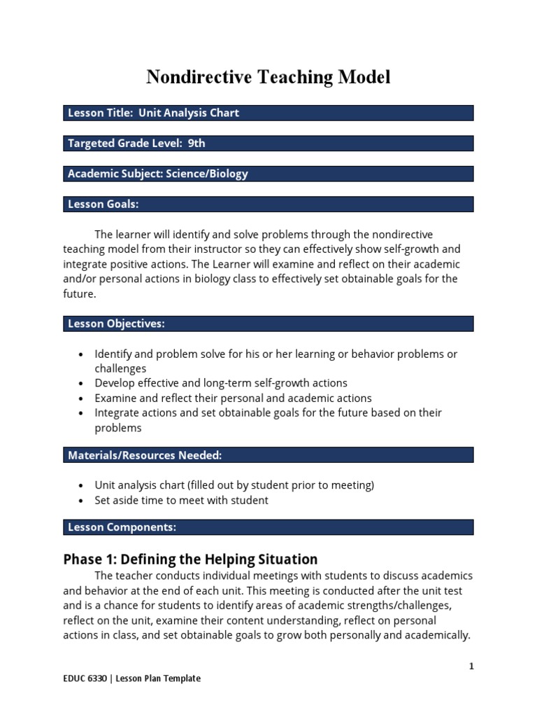 Nondirective Teaching Model Lesson Plan C Burt | PDF | Lesson Plan ...