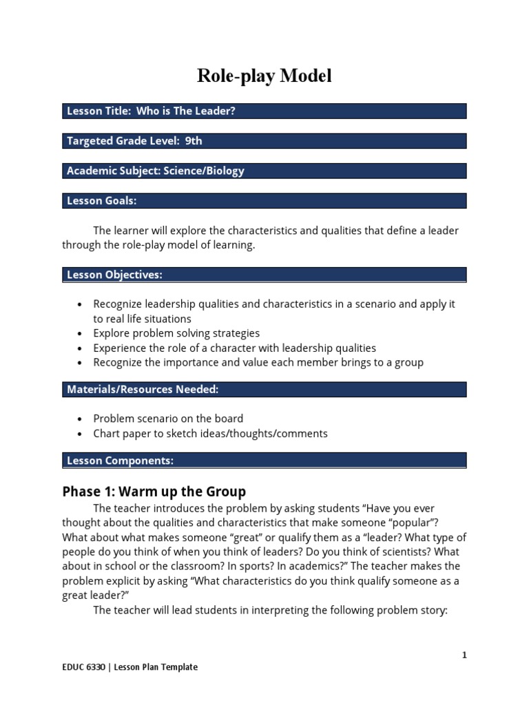 RolePlay Model Lesson Plan C Burt PDF Lesson Plan Teachers