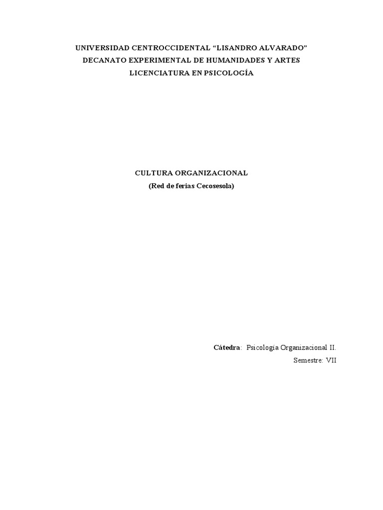 Cultura Organizacional | PDF | Cooperativa | Alimentos
