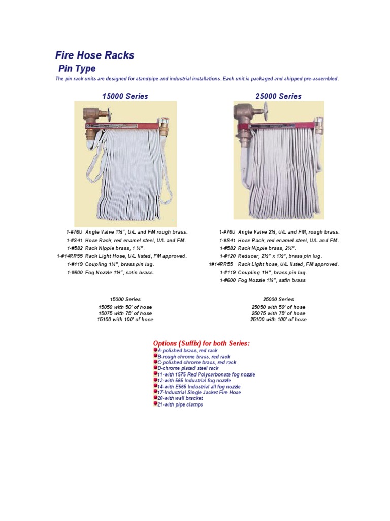 Specifications and Options for Pin Type Fire Hose Racks in 15000 and ...