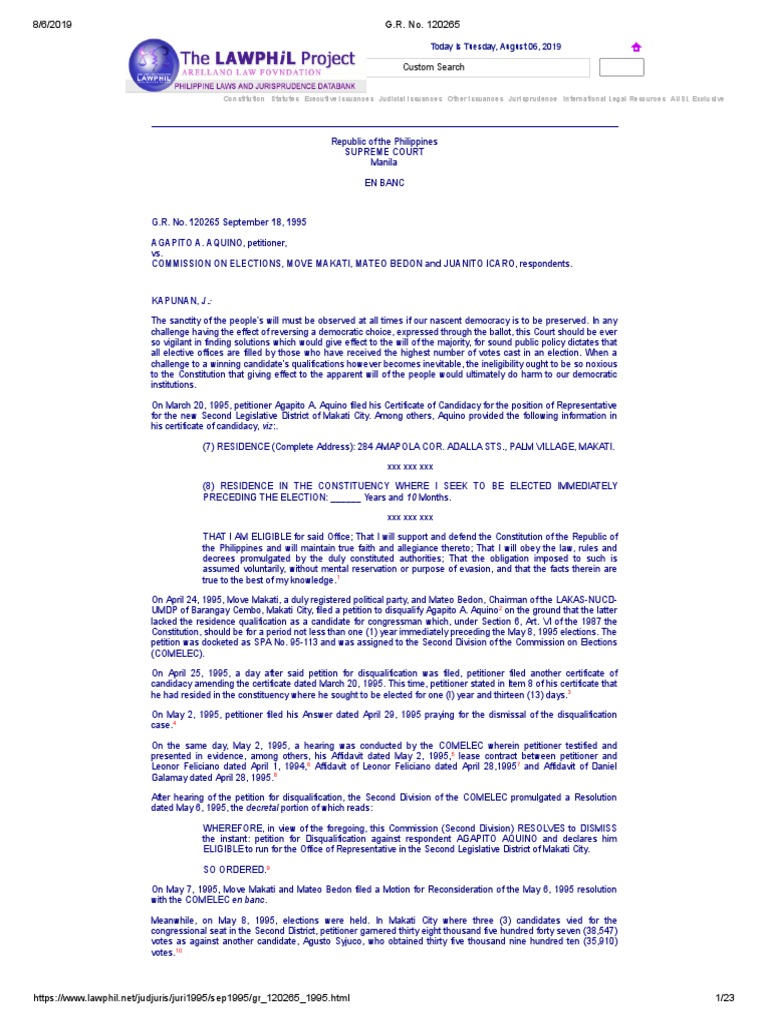 Aquino vs comelec pdf domicile law voting