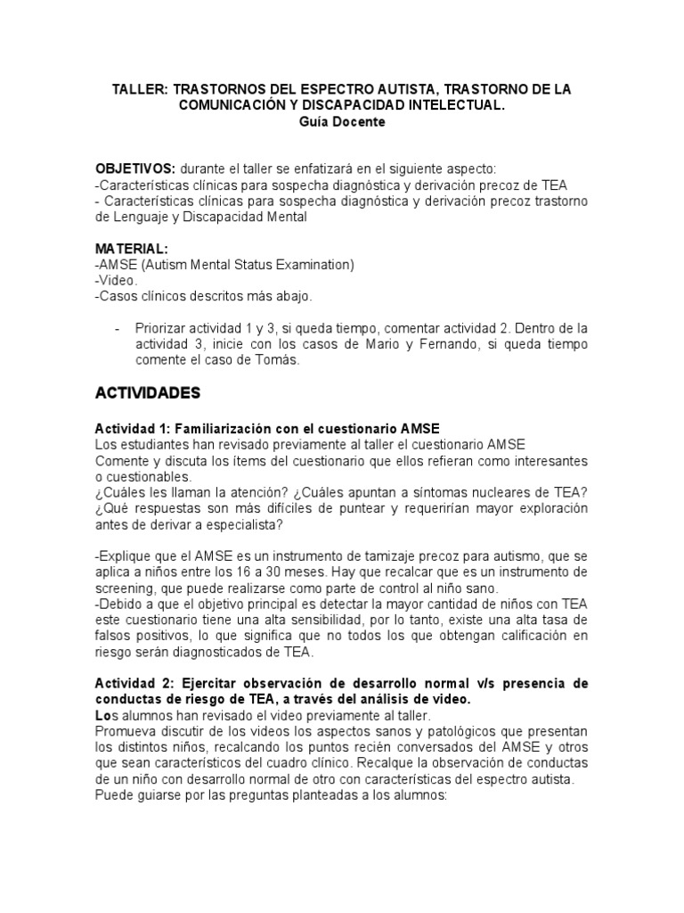 Taller Diagnóstico Precoz TEA y Trastornos | PDF | Discapacidad ...