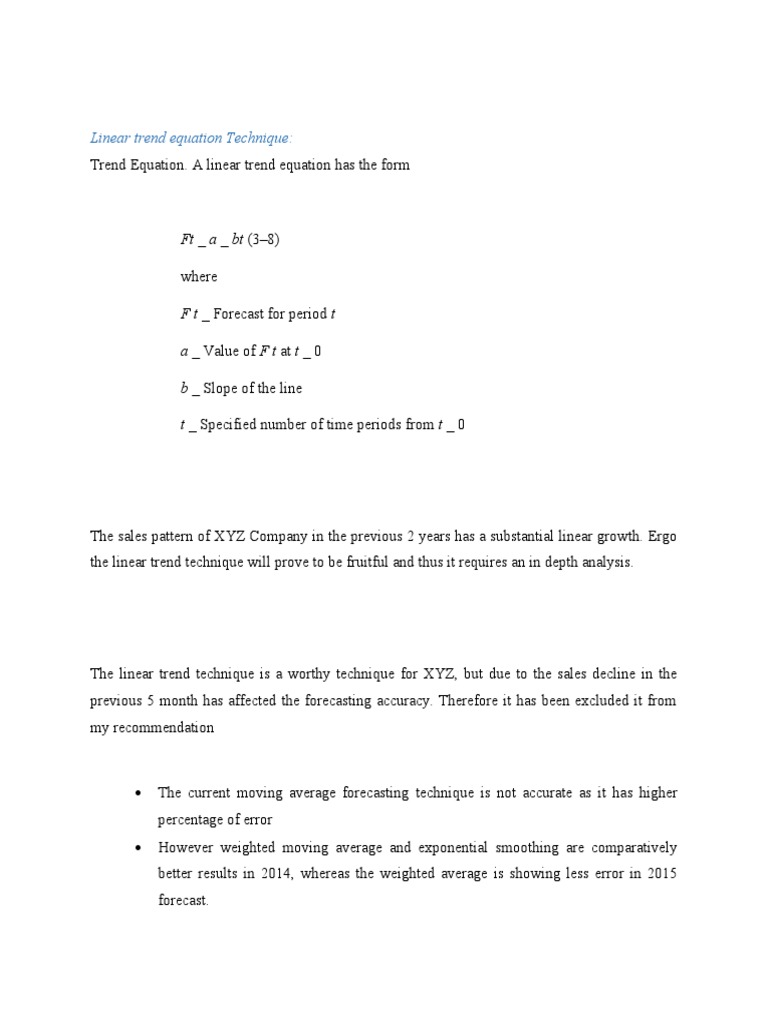 Linear Trend Equation Technique PDF Mean Squared Error Forecasting