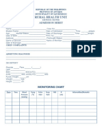 Rural Health Unit: Admission Sheet