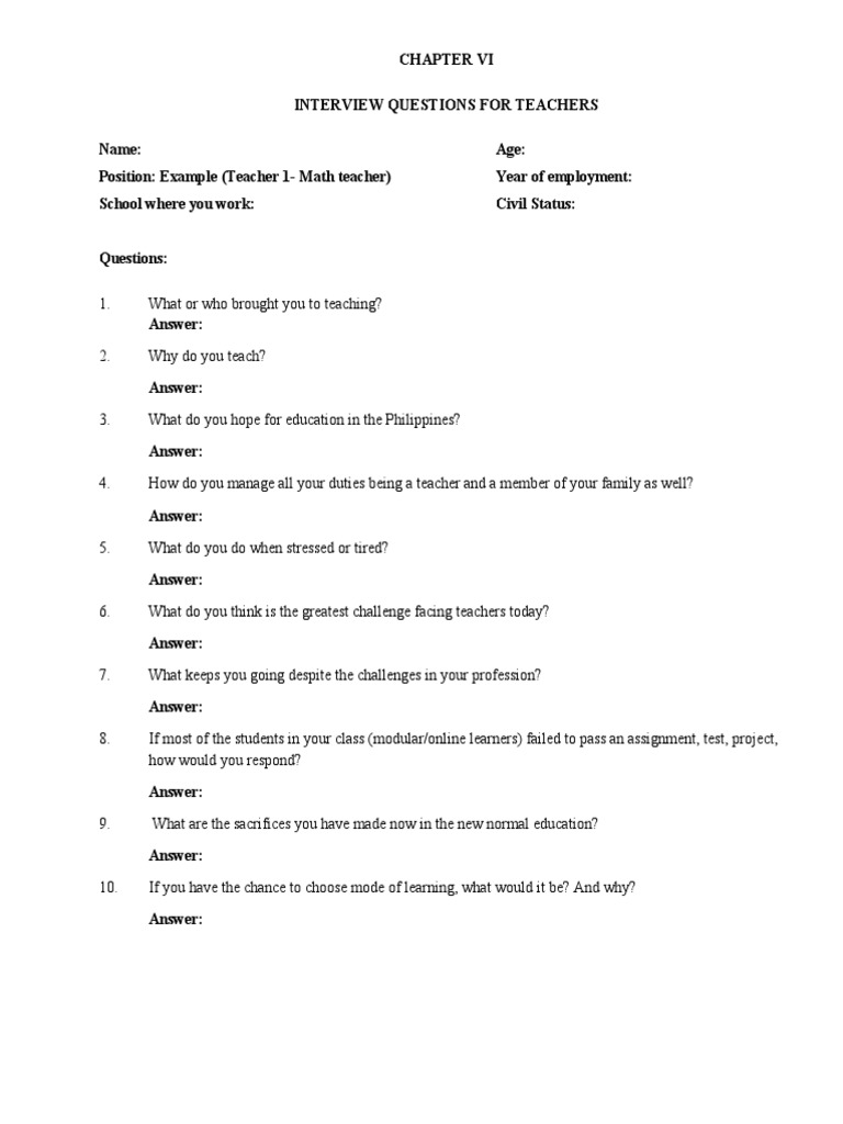 Teacher Interview Questions Guide | PDF