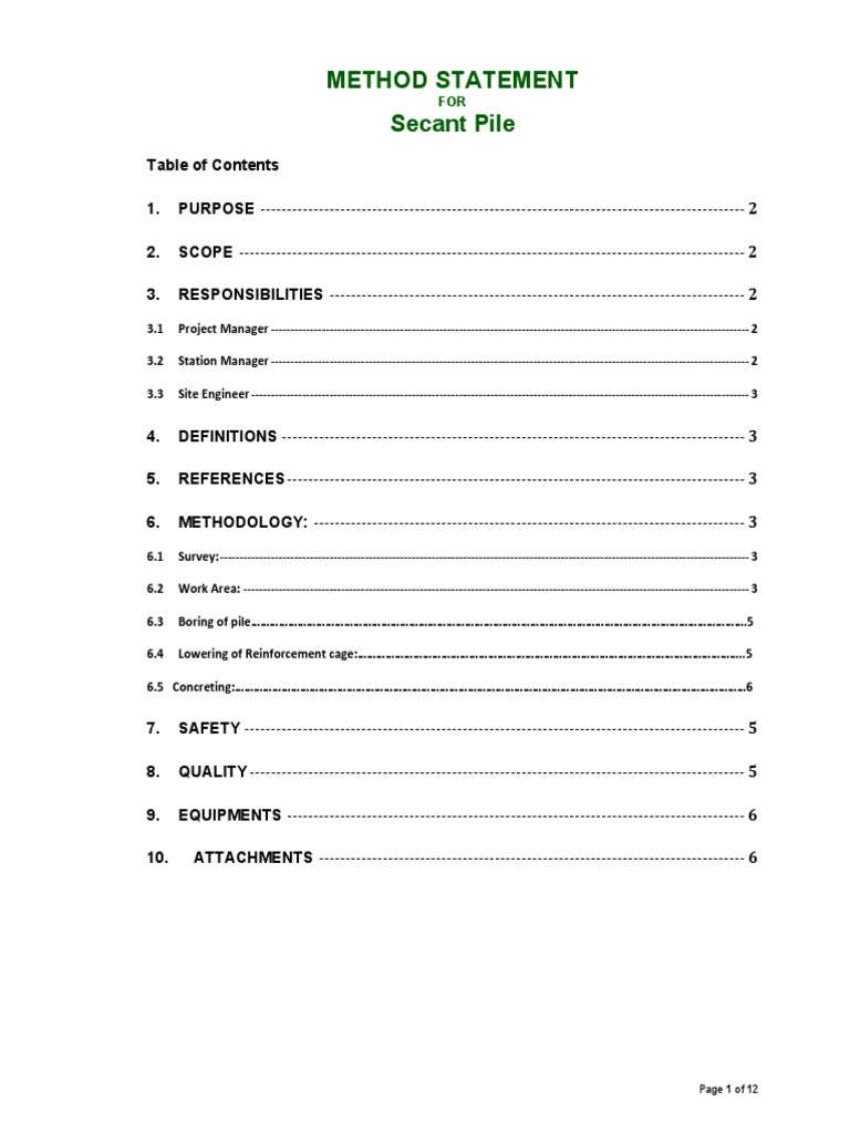 Secant Pile Construction Method Statement | PDF | Deep Foundation ...
