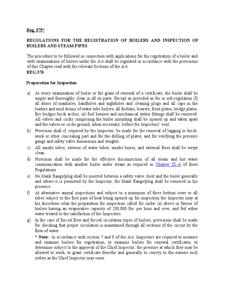 Reg. 375 Regulations For The Registration of Boilers and Inspection of ...