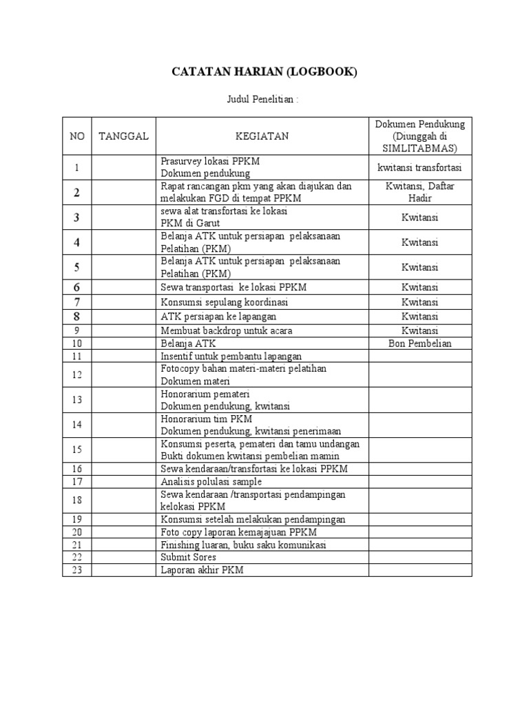 Contoh Logbook Penelitian Harian | PDF | Komputer