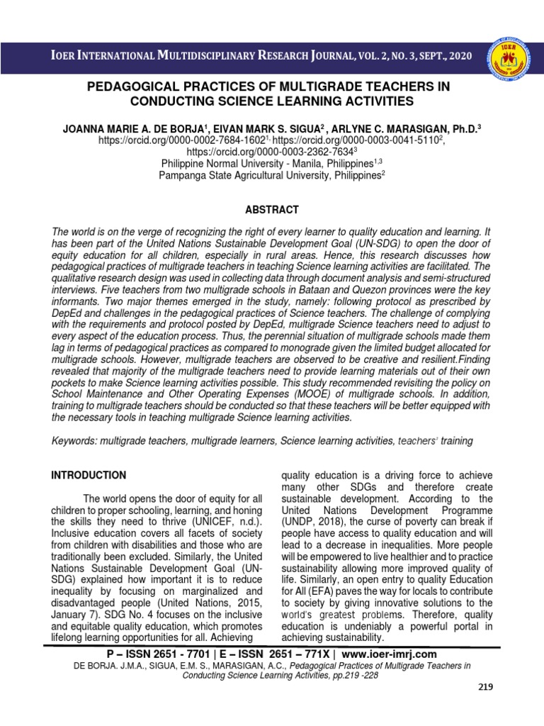Pedagogical Practices of Multigrade Teachers in Conducting Science ...
