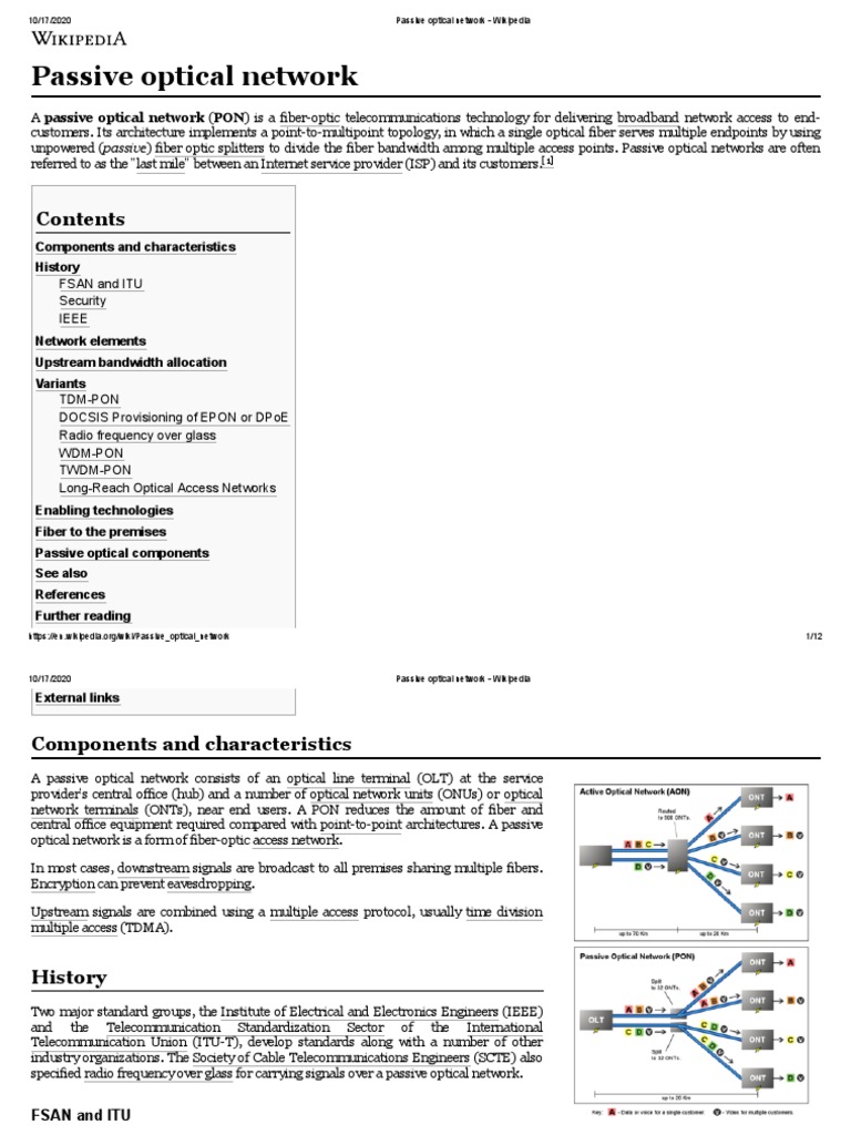 Passive Optical Network | PDF | Computer Network | Wavelength Division ...