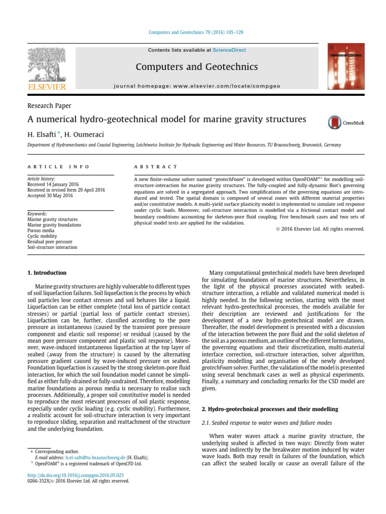 Computers and Geotechnics: H. Elsafti, H. Oumeraci | PDF | Continuum ...
