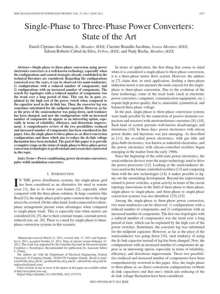 SinglePhase To ThreePhase Power Converters State of The Art PDF Rectifier Power Electronics