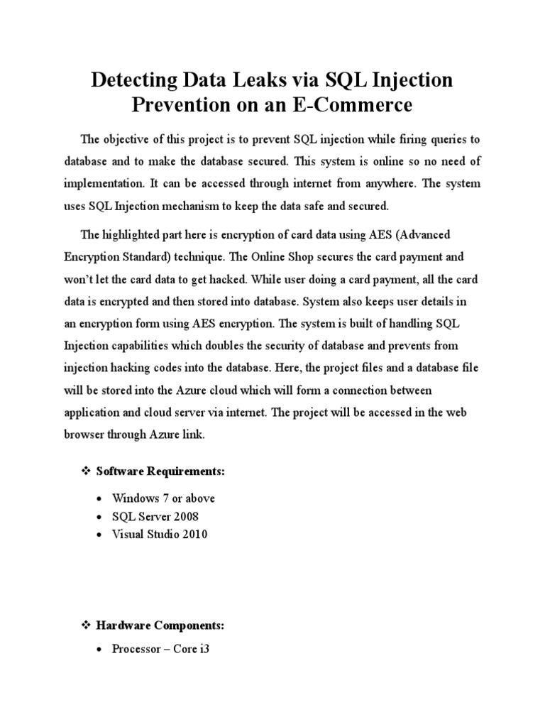 Detecting Data Leaks Via SQL Injection Prevention On An E-Commerce ...