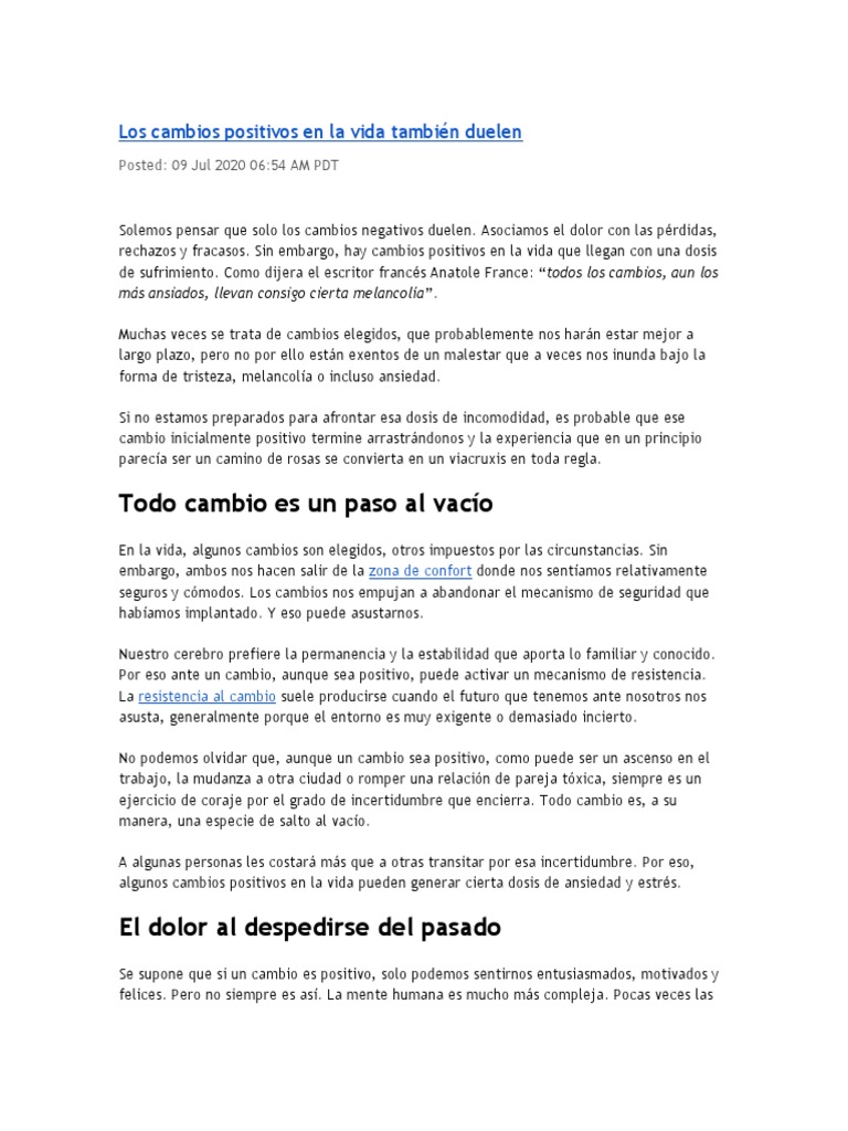 Cambios Positivos y su Dolor Emocional | PDF | Dolor | Sufrimiento