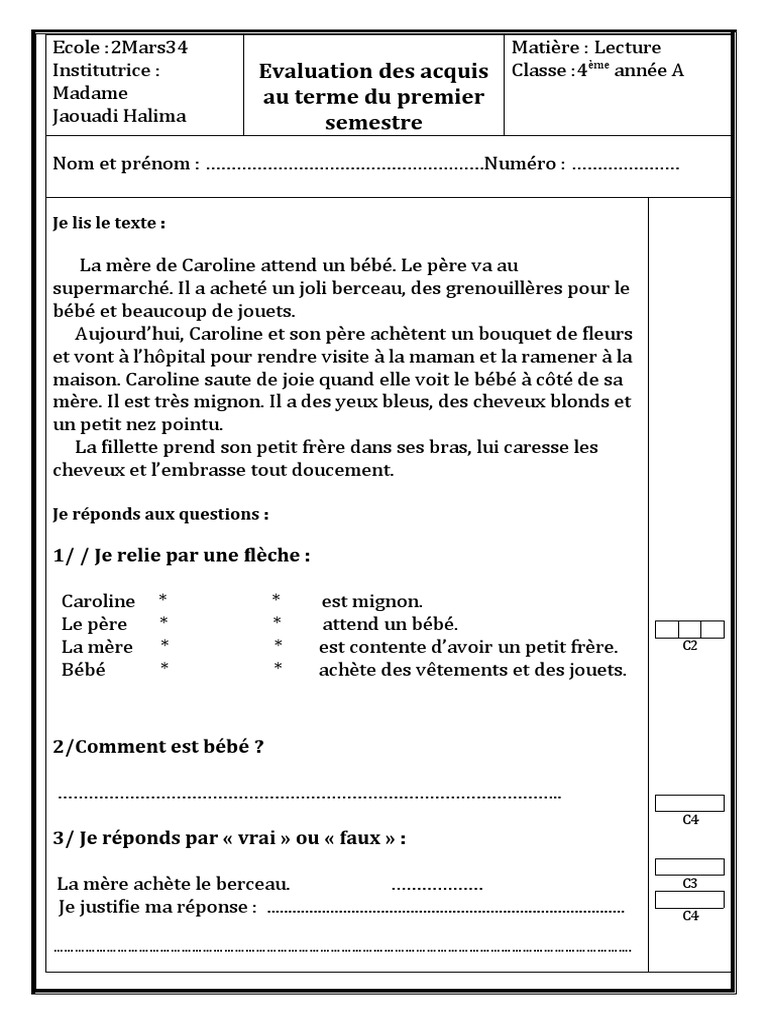 Examens 4eme Annee Semestre 1 Pdf
