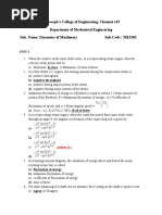 St. Joseph's College of Engineering, Chennai-119 Department of Mechanical Engineering Sub. Name: Dynamics of Machinery Sub - Code: ME2302