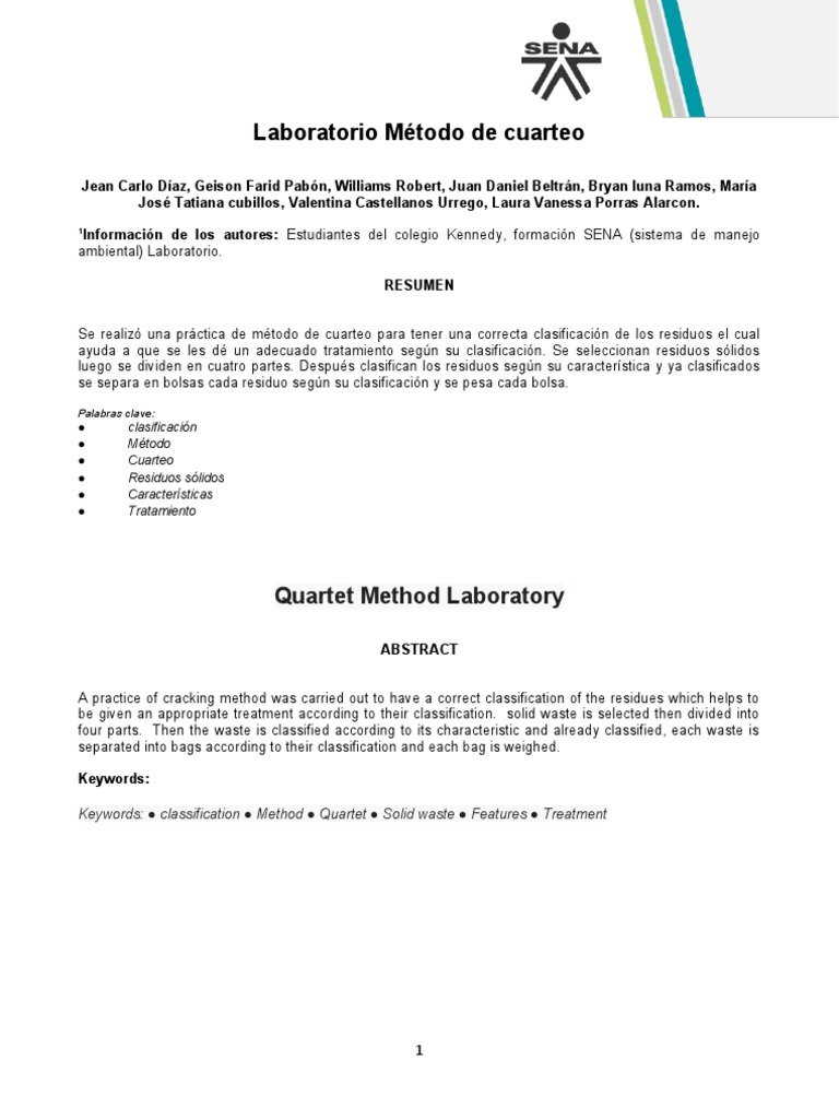 Informe de Laboratorio Método de Cuarteo | PDF | Papel | Residuos