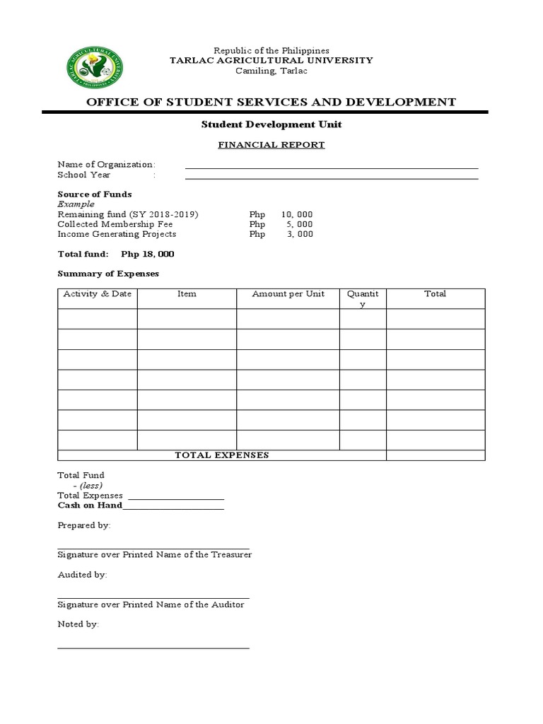 School Organization Financial Report | PDF