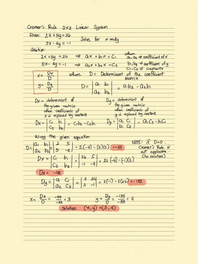Cramer S Rule - Linear System Two Unknowns | PDF | Analysis | Algorithms