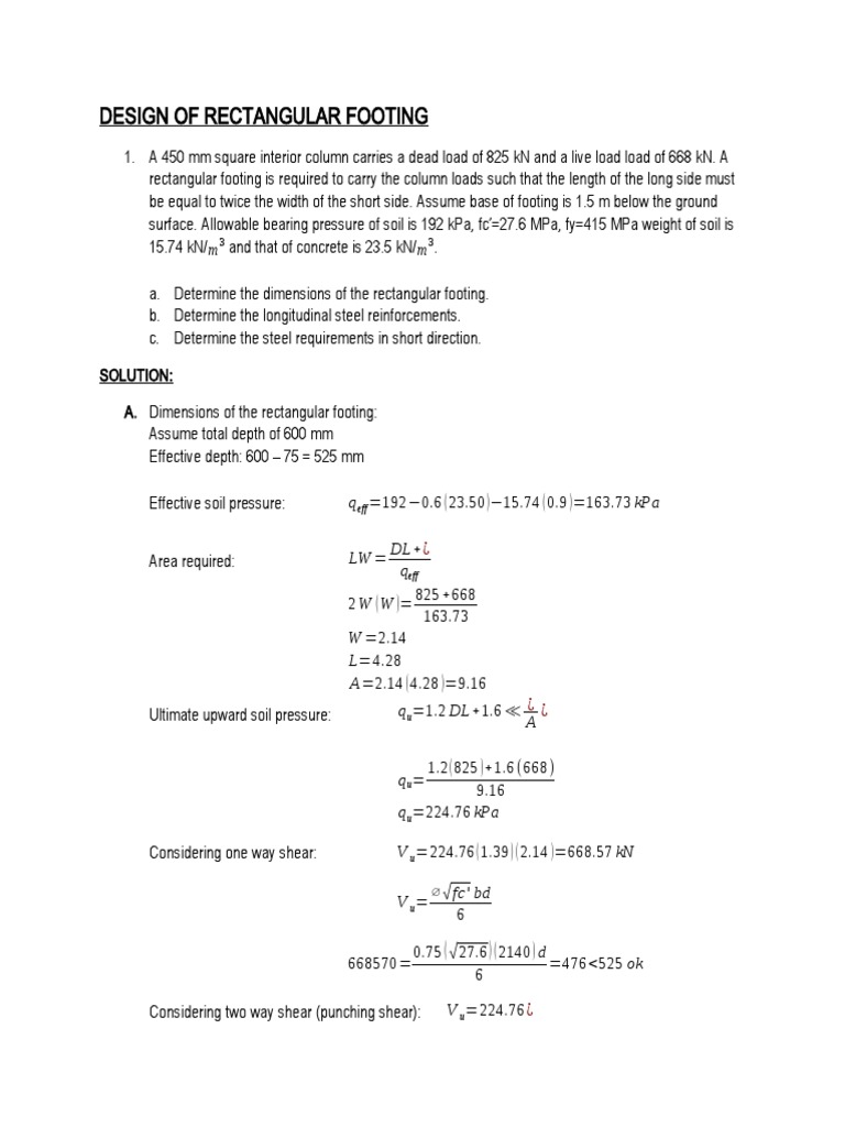 Rectangular Footing Design and Analysis | PDF | Bending | Pressure