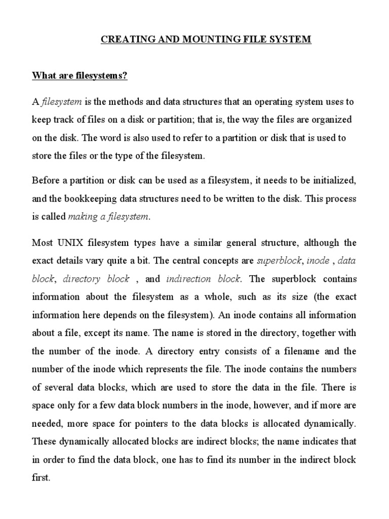 Creating and Mounting File System Block, Directory Block, and