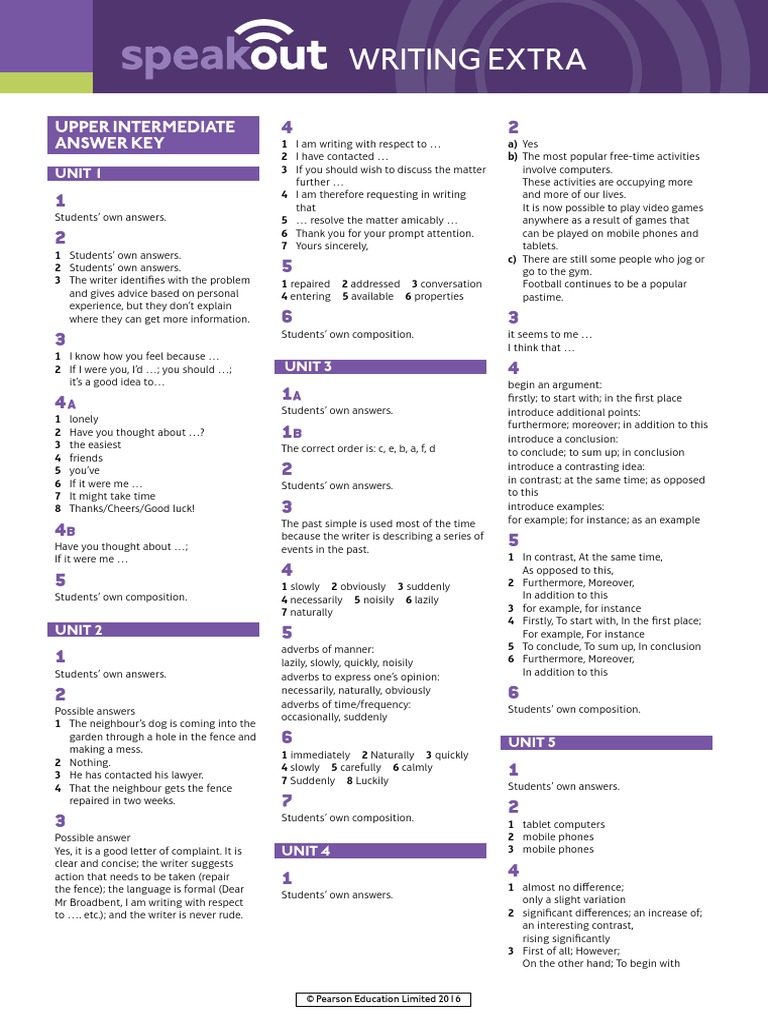 Speakout Writing Extra Upper Intermediate Answer Key | PDF