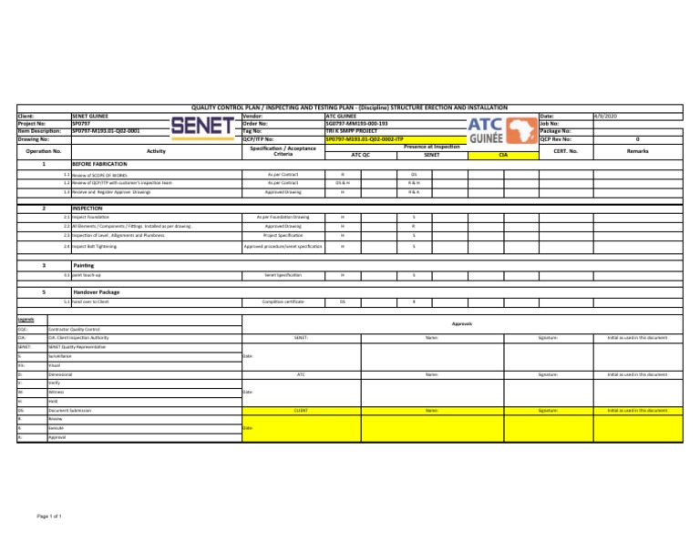 Quality Control Plan for Structure Erection | PDF | Specification ...