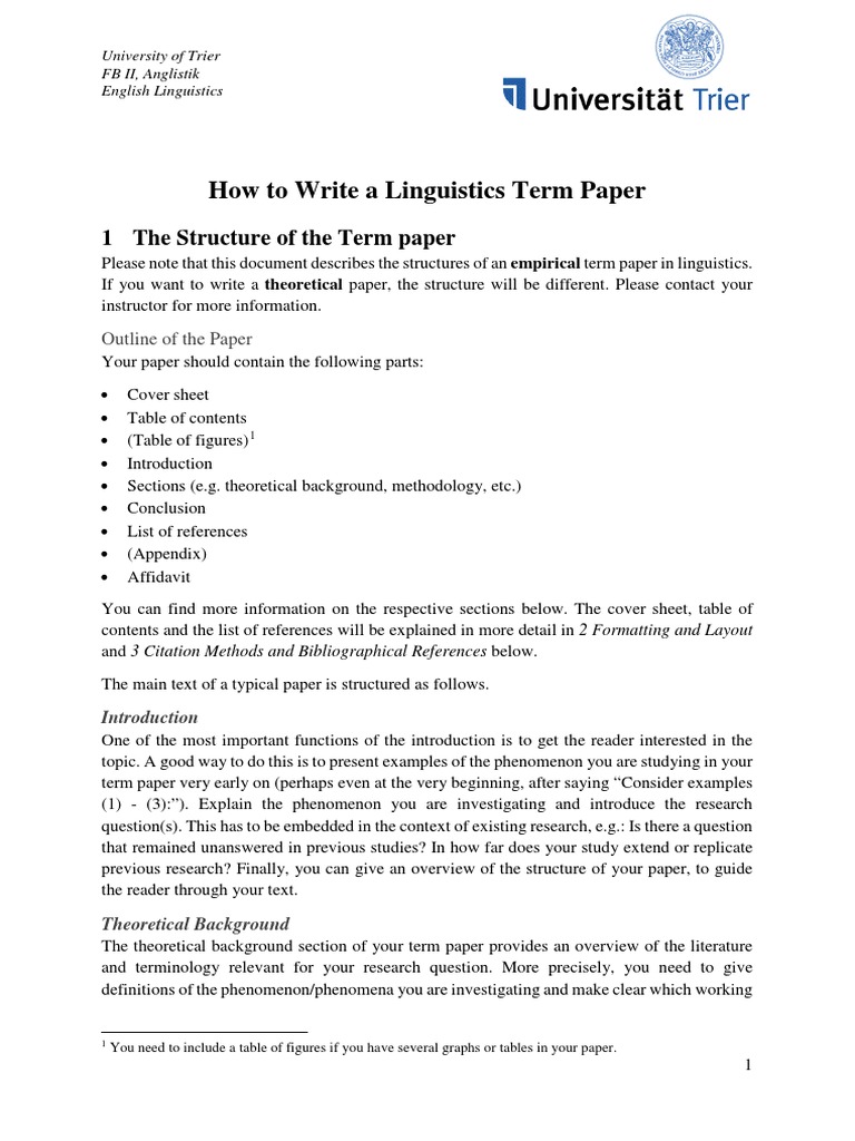 linguistic term paper example