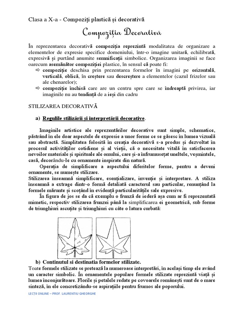 Clasa A X A Compozitia Decorativa | PDF