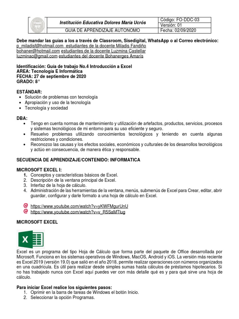 Guía de Excel para Estudiantes de 8° | PDF | Microsoft Excel | Hoja de ...