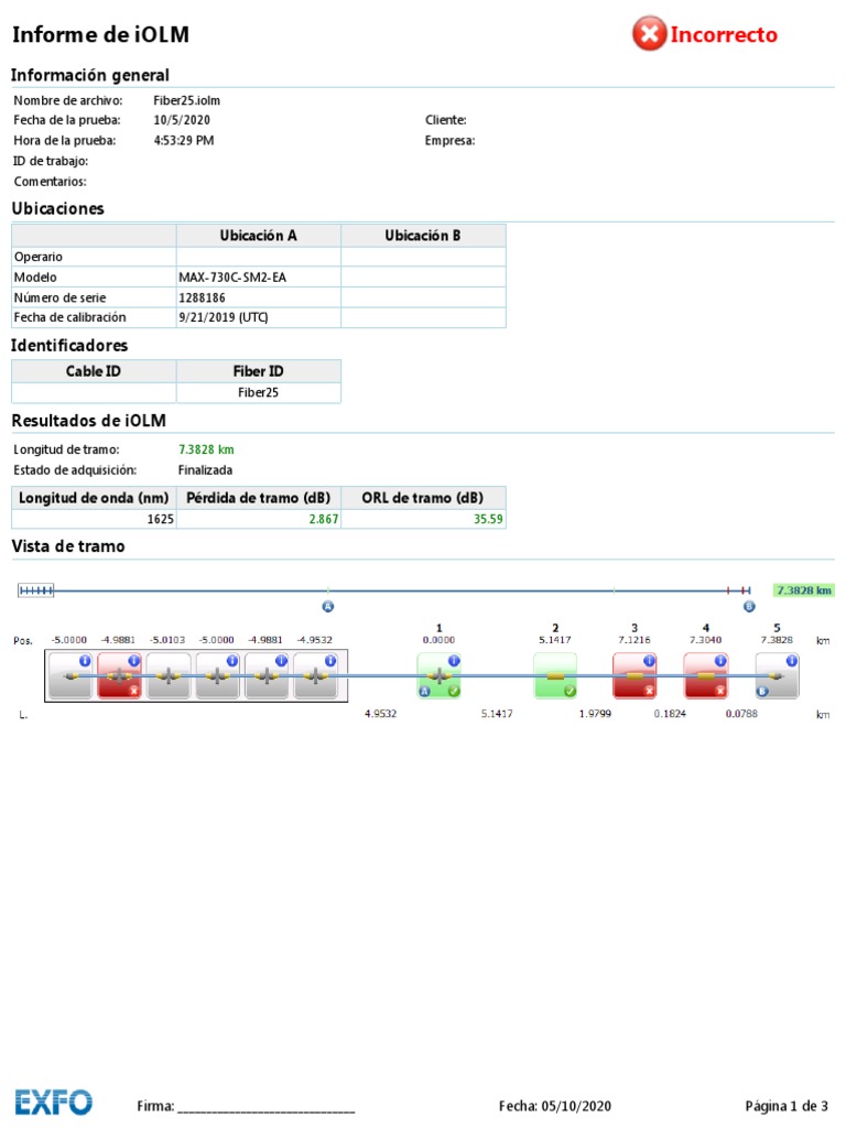 Informe de Calibración iOLM Fiber25 | PDF | Electrónica | Ingenieria ...