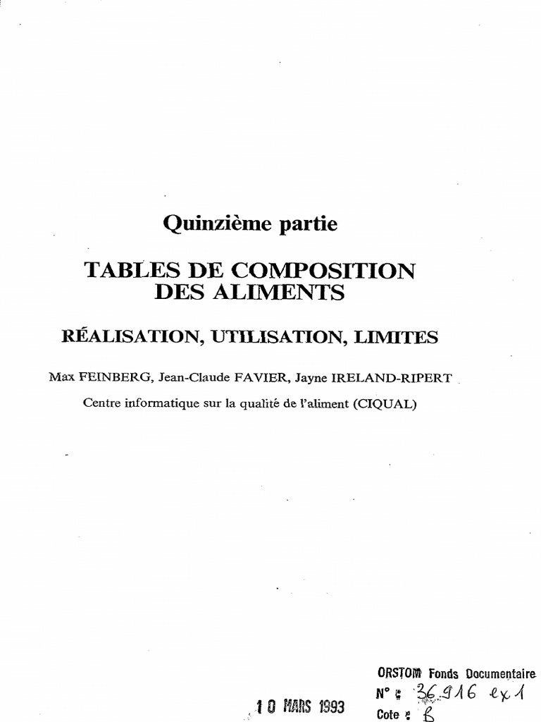 Tables de Composition des Aliments | PDF | Information nutritionnelle ...