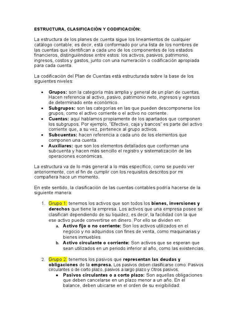 Estructura y Codificación del Plan de Cuentas | PDF | Beneficio ...
