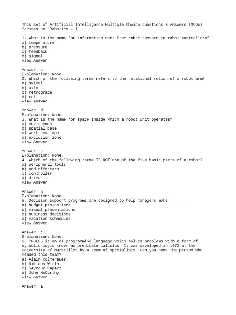 Robotics MCQs for Middle School | PDF