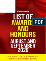 List of Major Awards in August and September 2020 for Banking Exams