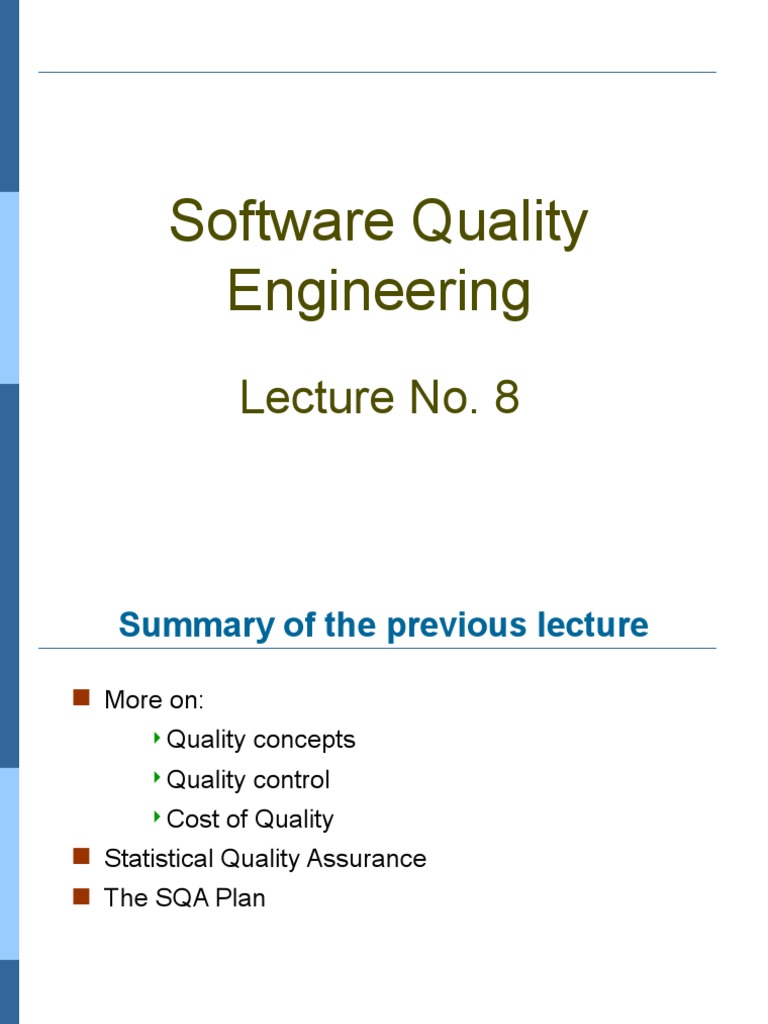 Software Quality Engineering Lec 8 PDF Software Testing Software Bug