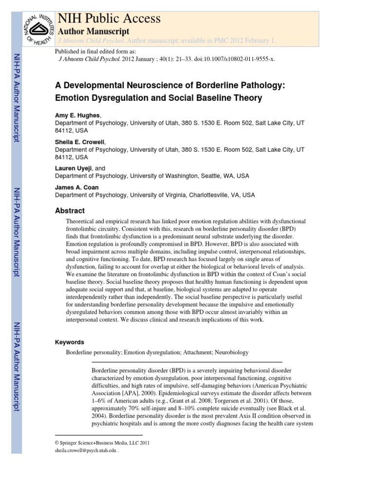 A Developmental Neuroscience of Borderline Pathology - Emotion ...