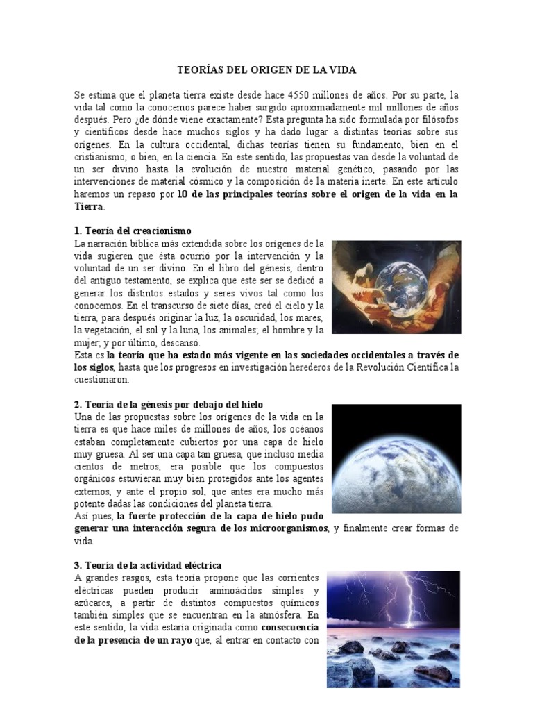 Teorías sobre el Origen de la Vida | PDF | Abiogénesis | Vida