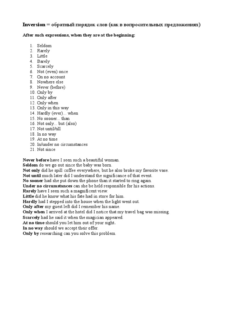 Inversion in English Sentences Explained | PDF
