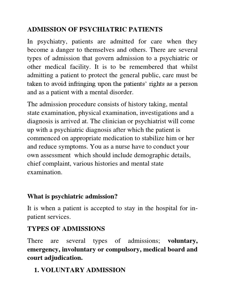 13 Admission of Psychiatric Patients PDF Psychiatric Hospital