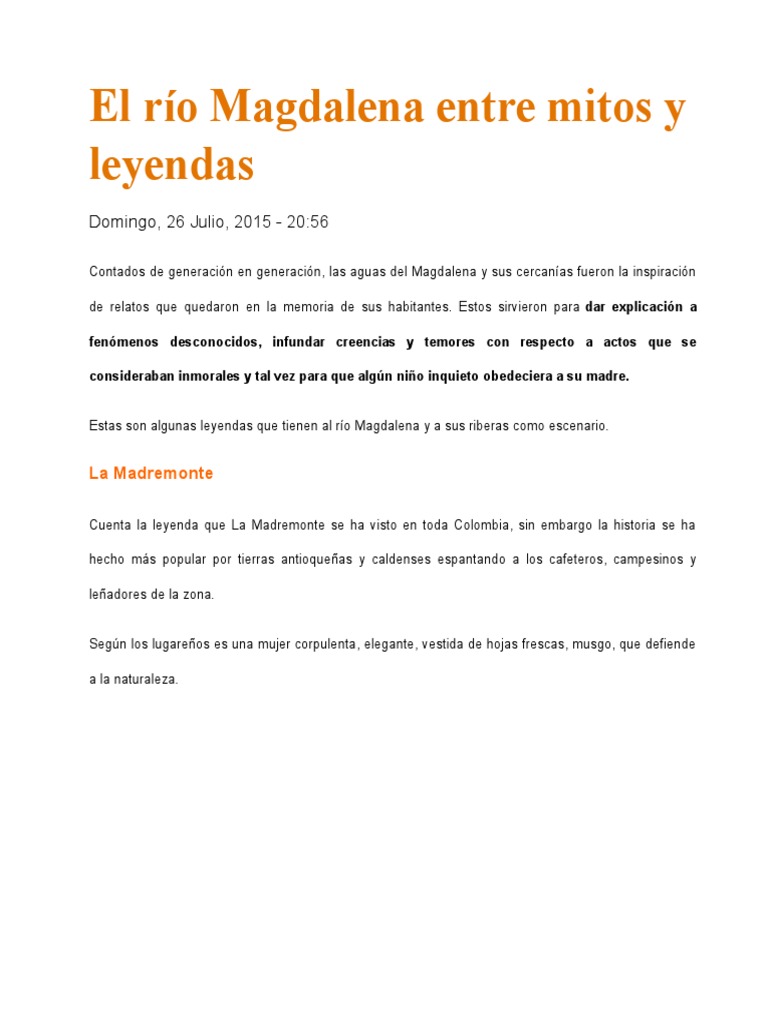 El Río Magdalena Entre Mitos y Leyendas | PDF