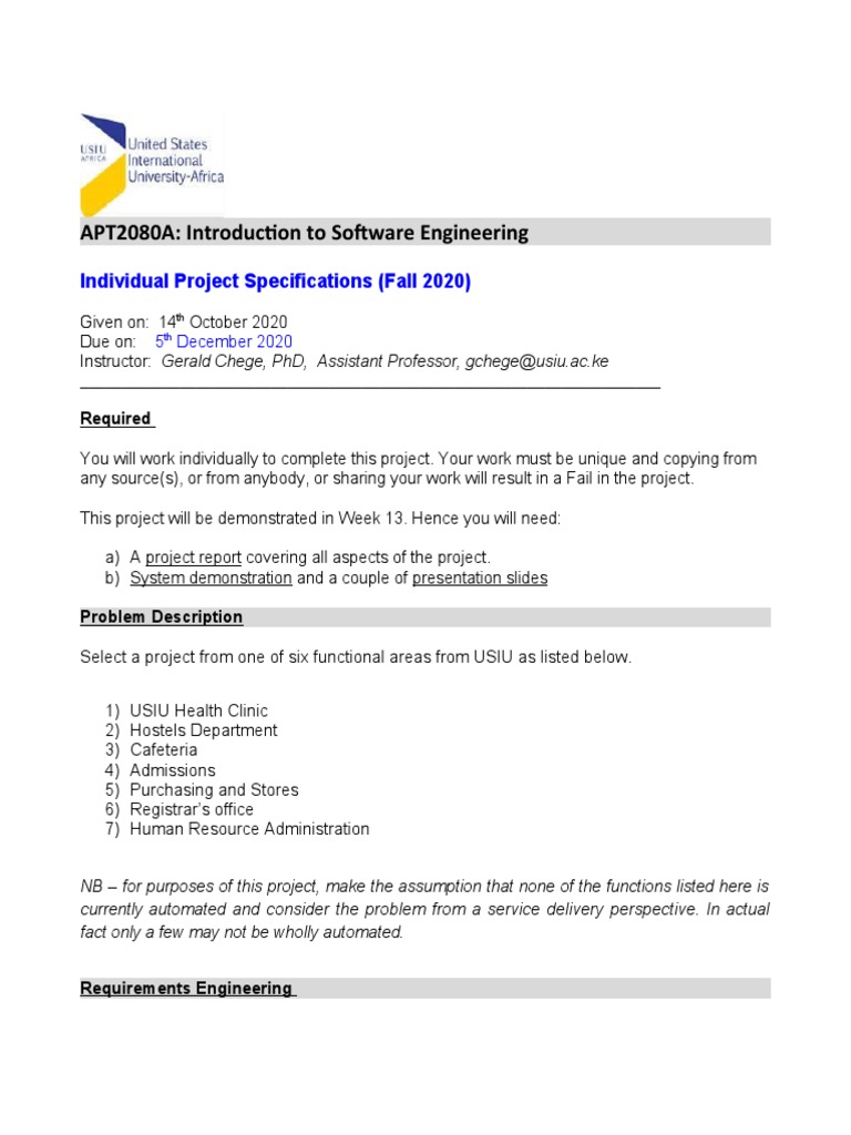 Individual Project Specifications (Fall 2020) | PDF | Use Case ...