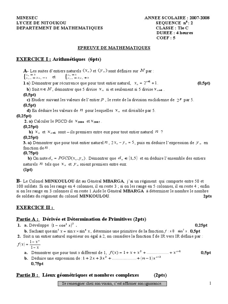 2 Sequence Tle C Ntk Bon Nombre Complexe Entier Naturel