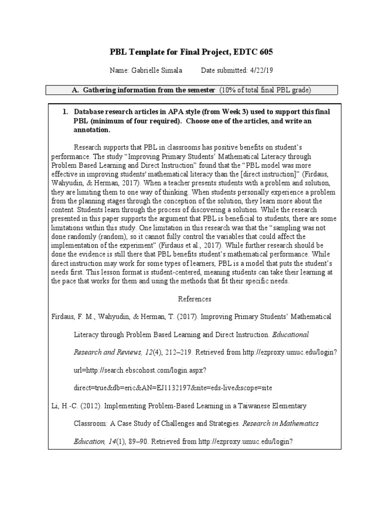 PBL Template for EDTC 605 Final Project | PDF | Common Core State ...