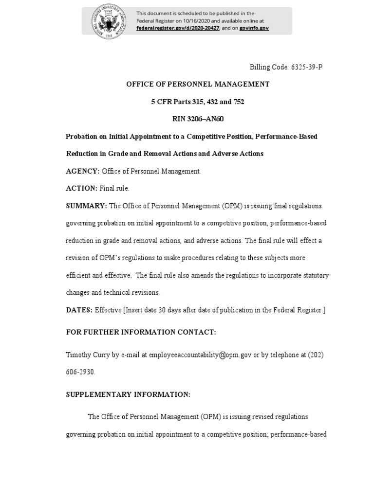Proposed Final Rule From OPM On Removal and Other Actions PDF