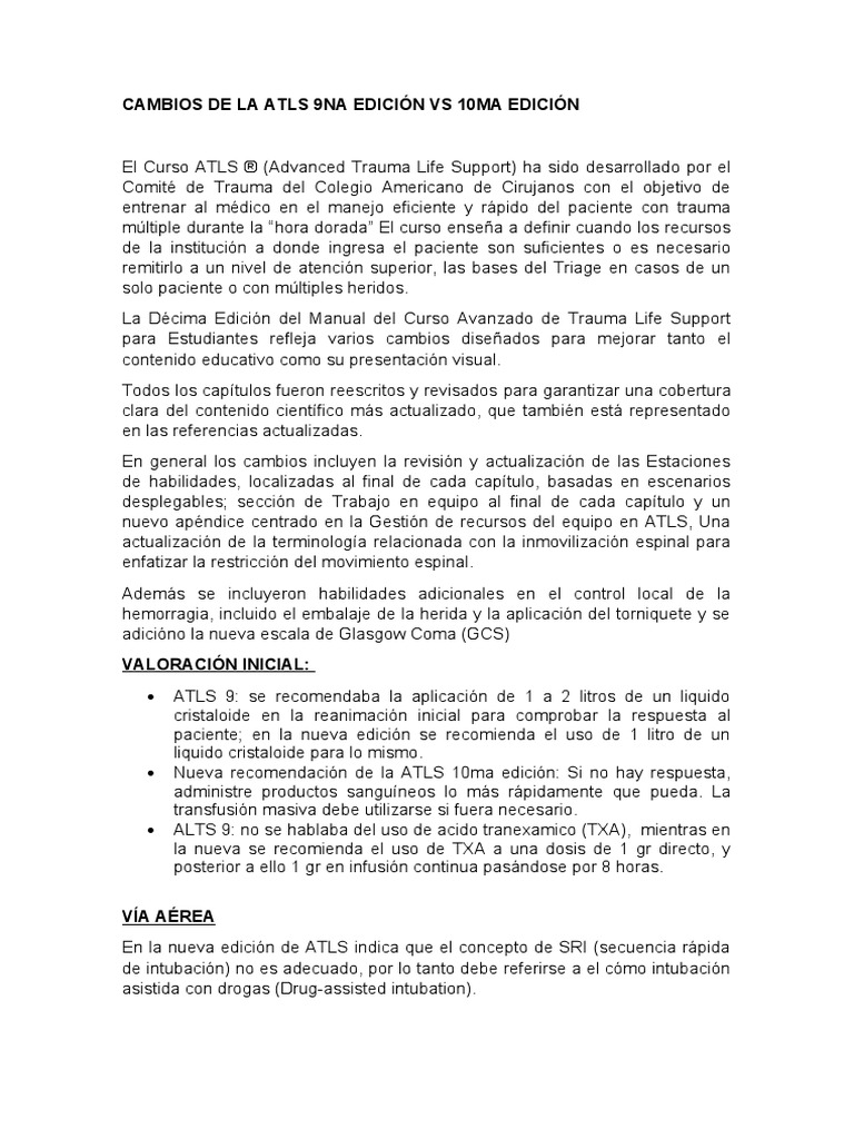 Cambios de ATLS 9 VS 10 | PDF | Lesión | Emergencias Médicas